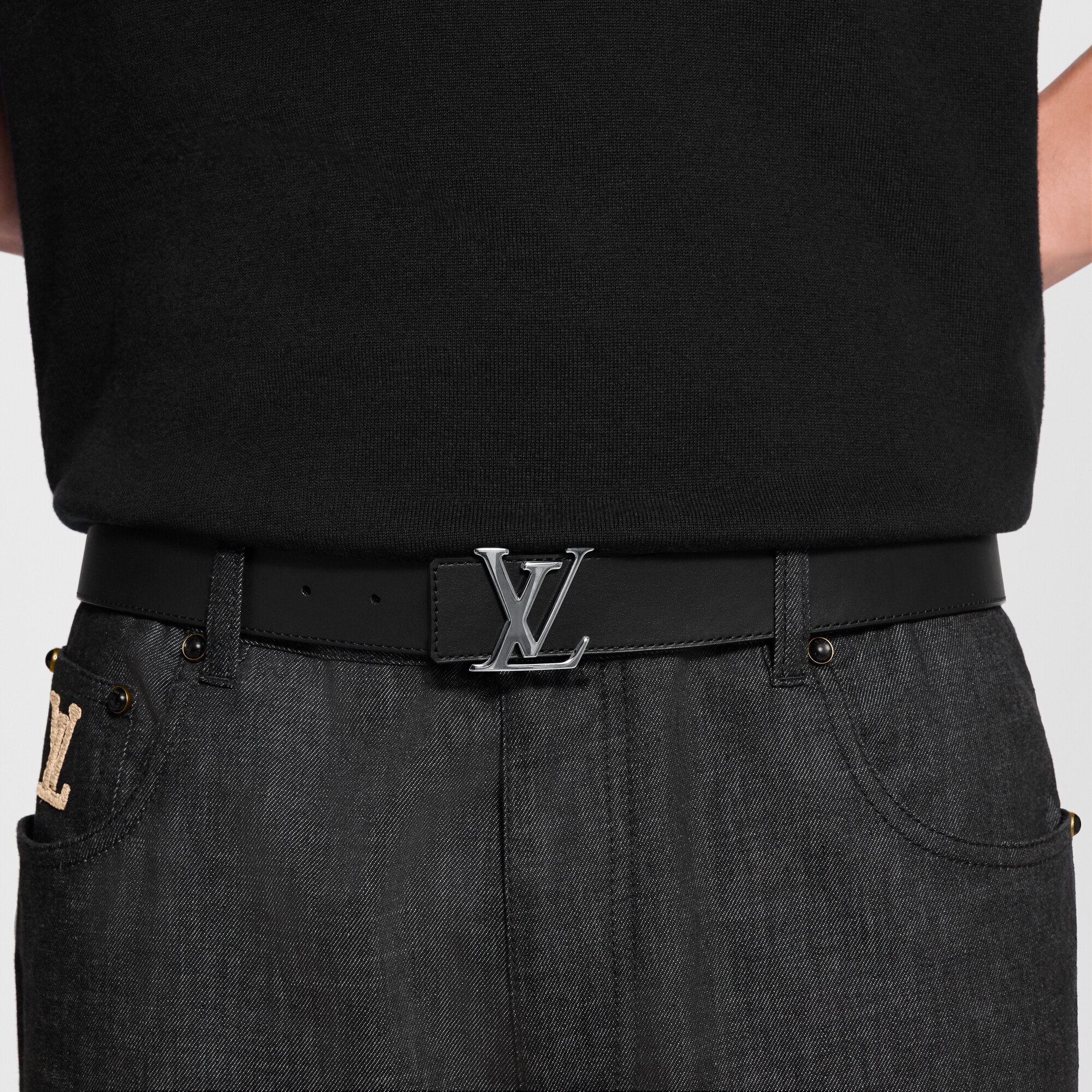 LV Initials 35MM Reversible Belt - Luxury Monogram Eclipse Canvas